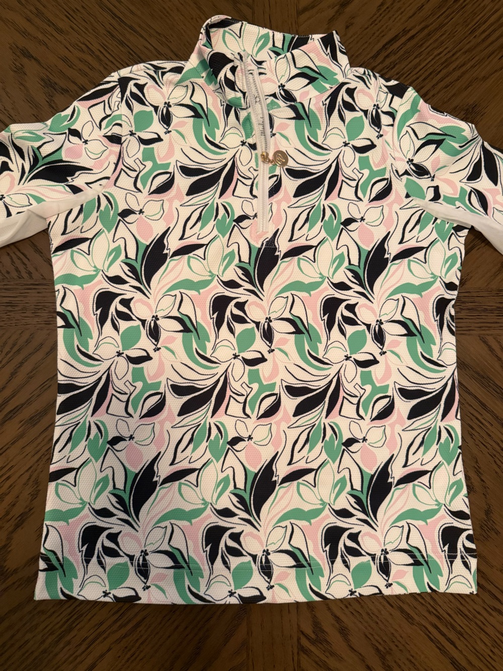 Floral Print Half-Zip Women’s Top in Mint, Pink & Black